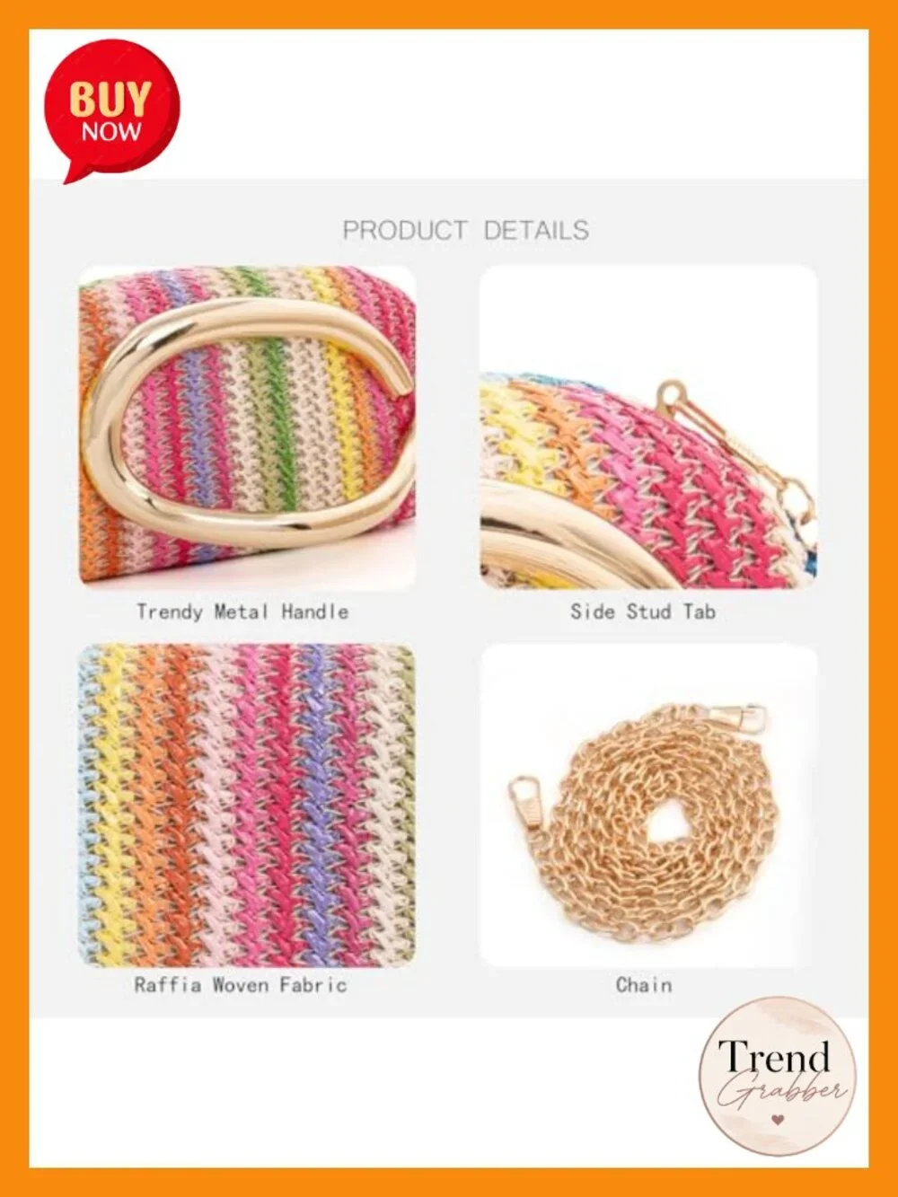 Woven Raffia Clutch Crossbody with Removable Chain Strap
